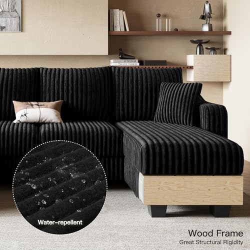 U Shaped Couch with Reversible Chaises Sectional Couches for Living Room Sectional Couch with Ottomans Corduroy (Black, U Shaped)