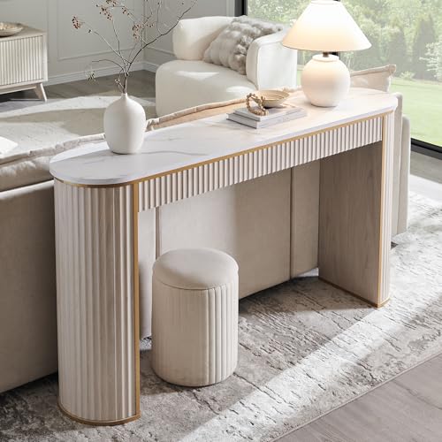 Modern Fluted Console Table, 63" Long Narrow Entryway & Sofa Tables for Hallway, Tall Accent Table Behind Couch for Foyer Living Room, White Alder