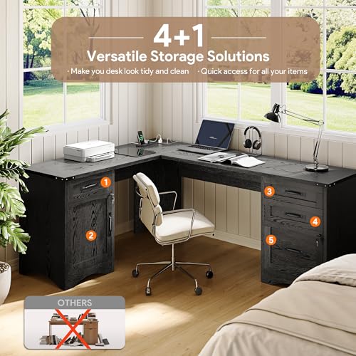 67" Farmhouse L Shaped Standing Desk with Drawers Home Office Executive Desks, view 8