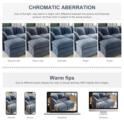 107" Cloud Couch Sectional, U Shaped Modular Sectional Sofa, 4-Seat Deep Seat Couch with 6 Removable Washable Pillows and 2 Ottoman for Living Room, Bedroom, Apartment, Blue