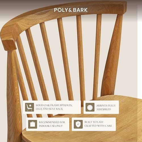 Poly & BARK Ligna Counter Stool Oak– Mid-Century Inspired Stool with Sculpted Spindle Back – Solid American Oak Frame and Engineered Wood Veneered Seat – Fully Assembled and Ready to Use