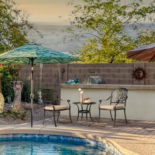 23.6" Cast Aluminum Round Patio Table with Umbrella Hole - All Weather Outdoor Bistro & End Table (Black)