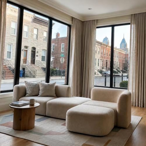 Luxury Modern Tight Curved Back Velvet Sofa, Minimalist Style Comfy Couch for Living Room Apartment, 4 Seater Modular Sectional, Cream
