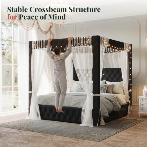 Queen Velvet Bed with Black Headboard, view 7