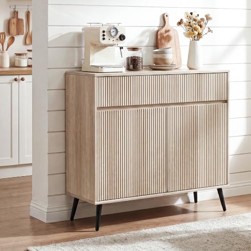 31" Small Fluted Sideboard Buffet Cabinet, Light Oak., view 2