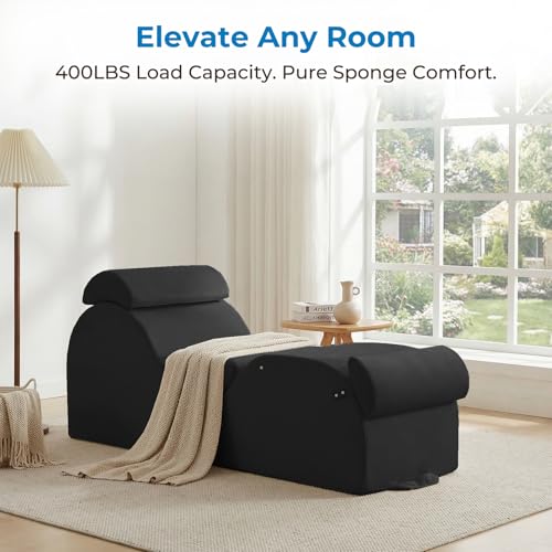 Velvet Yoga Chaise Lounge Chair Indoor with Side Pockets, Headrest, view 8