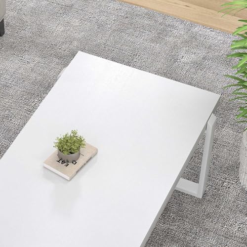 White Coffee Table, Modern Rustic Wood and Metal Center Table, Rectangle Cocktail Tea Table for Living Room, 47 Inch