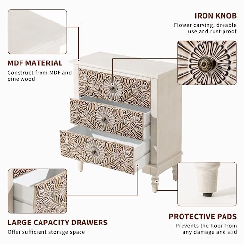 3 Drawers Accent Dresser, Vintage Small Accent Chest with 4 Wood Legs, Free-Standing Buffet Server Nightstand End Table for Bedroom, Living Room, Entryway