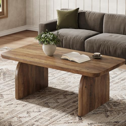Tribesigns Coffee Table for Living Room, 47-Inch Farmhouse Rectangule Center Table with Rounded Corners, Mid-Century Modern Low Large Cocktail Tea Furniture, Easy Assembly (Rustic Brown)