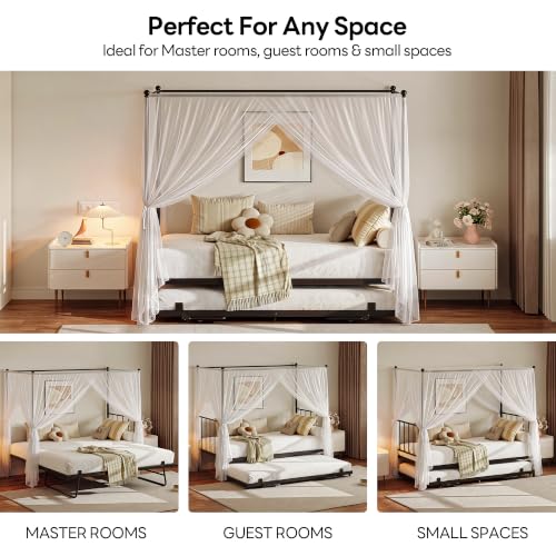 Twin Daybed with Trundle, Canopy Bed with Pop Up Trundle, Black, view 8