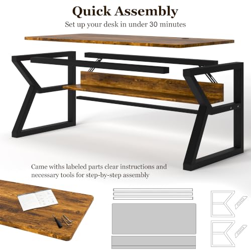 Computer Desk, Office Desk with Storage(55 x 19.7 in, Rustic Brown), view 7