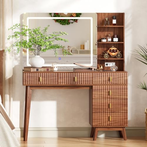 Large Makeup Vanity Desk with Mirror and Lights, view 8