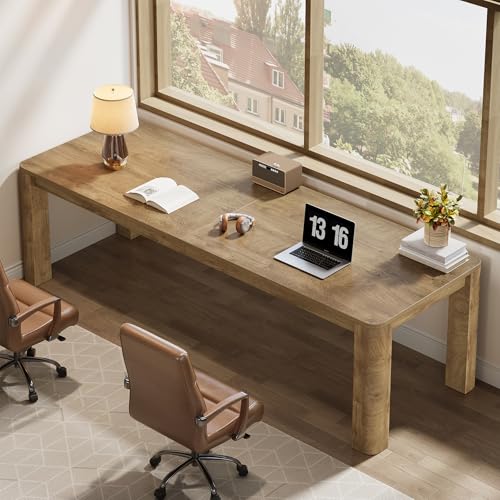 Tribesigns Two Person Desk, 79-Inch Long Desk for Home Office, Double Computer Table Large Writing Workstation for Office, Wood Color