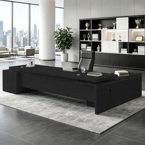 Executive L Shaped Office Desk,1″Thick Tabletop,Large Office Desk with Storage Cabinet,Modern Computer Desk for Home Office or Workspace,Multiple Sizes & Colors