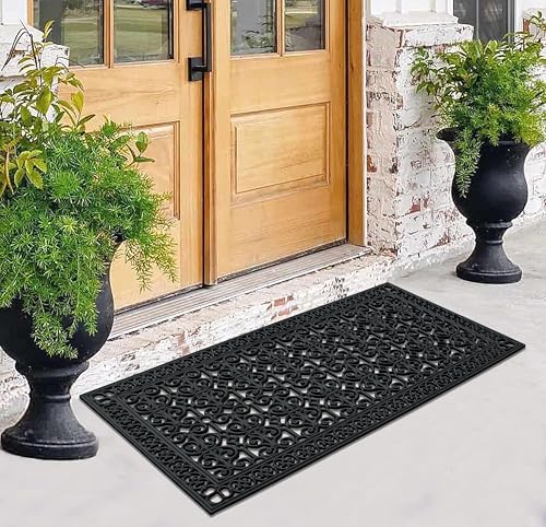 34-LB Heavy Duty Rubber Doormat 36"Ć72" - Won't Blow Away | Outside Front Door Mat, Mud Dirt Scraper, Non-Slip Drainage Mat for Entryway Patio Garage, All-Weather, 100% Rubber Mats