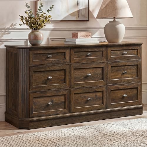 Farmhouse 9 Drawers Walnut Dresser for Bedroom, view 2