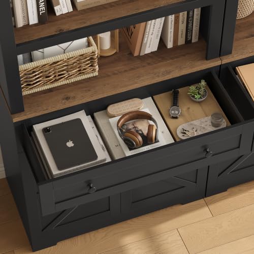 72"H Bookshelf with Storage, Tall Bookcase with Deep Cabinet, Black, view 7