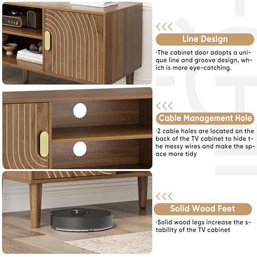 Walnut TV Stand with Line Groove Design, view 7