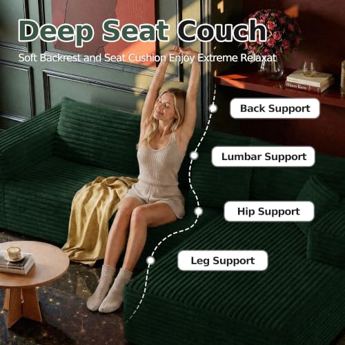 107" Sectional Boneless Couches for Living Room.Deep Seat Corduroy L Shaped Modular Sofa.Cloud Sectional Sofa.Upholstered Couches with Oversized Chaise(Green,Right Chaise)