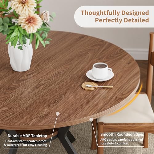 42" Round Dining Table for 4, Farmhouse Kitchen Table with Storage, Space Saving Circle Dinner Table, Rustic Wood Kitchen & Dining Room Tables with Metal Legs for Kitchen, Living Room, Dining Room