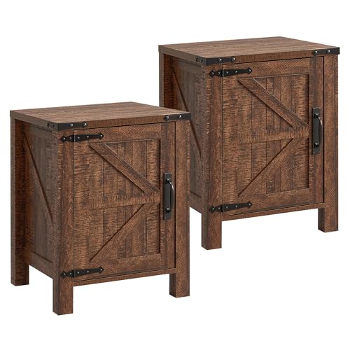 18" Farmhouse End Table Set of 2, Reclaimed Barnwood | Rustic Nightstand, Charging Station, Barn Door, Adjustable Storage Shelf, Wood Sofa Side Table, Living Room, Bedroom