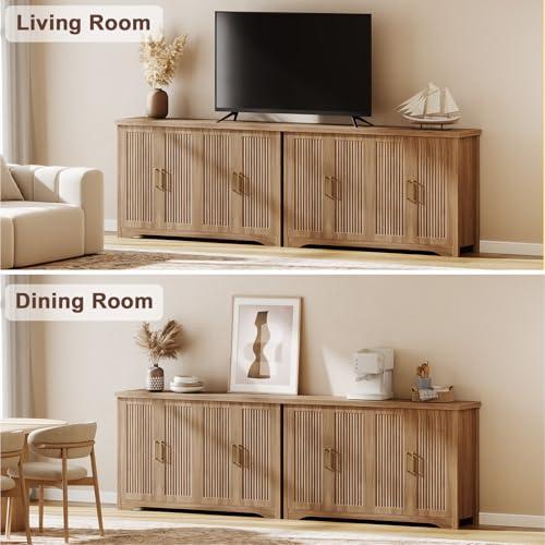 55" Fluted Sideboard Buffet Cabinet with Storage, Natural Oak, view 7