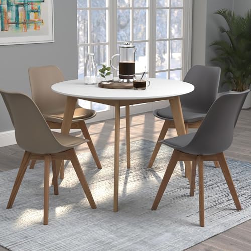 Matte White and Natural Round Dining Table