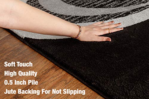 Modern Area Rug Swirls Carpet Bedroom Living Room Contemporary Dining Accent Sevilla Collection 4817A (4x6, Black)