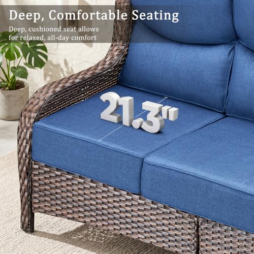 Luxury High Back Outdoor Furniture with 6-Inch Thick Cushions, Patio Furniture Set with Swivel Chairs, 4 PCS Wicker Conversation Set for Porch, Balcony, Deck and Yard