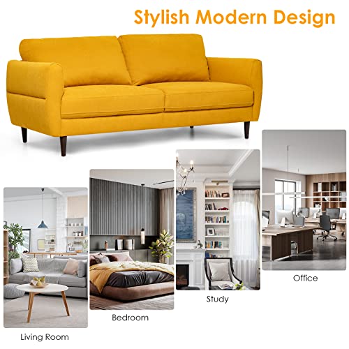 Loveseat Sofa, Upholstered Mid-Century Modern 2 Seat Sofa Couch with Solid Wood Frame for Living Room, Small Spaces, Bedroom, Apartment, Reception Room, Yellow