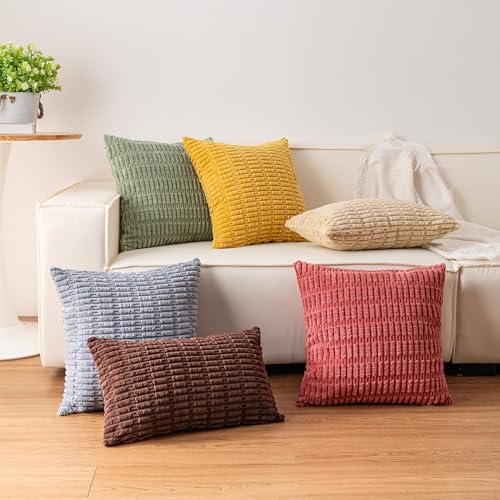 Pack of 2 Corduroy Decorative Throw Pillow Covers 18x18 Inch, Red, view 8