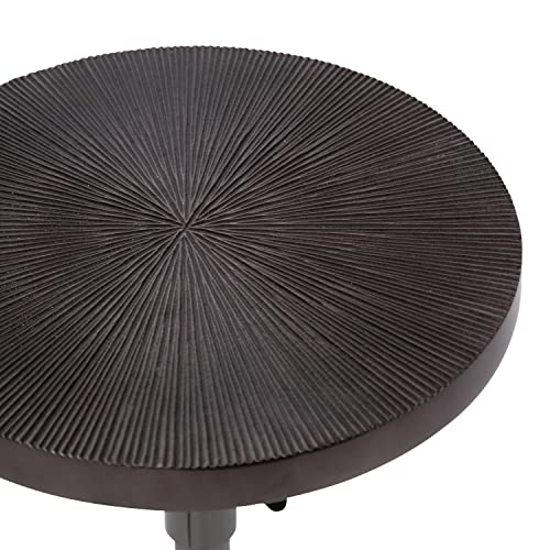 Engles Transitional Adjustable-Height Pedestal Drink Table; 10 x 10 x 30; Gray Gunmetal; Vintage Round Indoor Metal Plant Stand with Embossed Sunburst Pattern