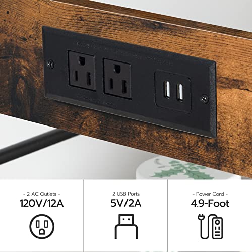 Kitchen Island with Storage, Kitchen Island Table with Power Outlet, 35.4" L 3 Tier Coffee Station and Microwave Stand, for Home, Dining Room, Rustic Brown and Black BF021ZD01