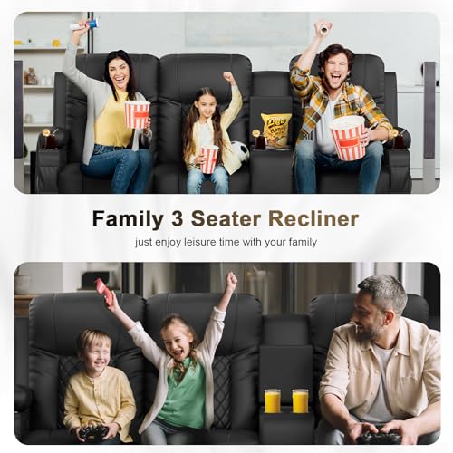 3 Seat Recliner Sofa, Large Reclining Sofa with Storage Console, Manual Reclining Chair with USB Ports, 2 Cell Phone Holder, 3 Seater Loveseat Recliner Couch for Living Room