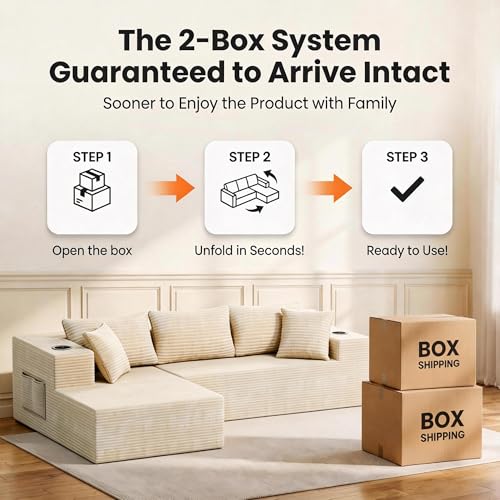 Realbear 108" Cloud Sectional Boneless Couch Sofa with L-Shape Chaise, Modular Sectional Couch with Deep Seat for Living Room Bedroom, No Assembly Required (Beige, 108" Left Facing Chaise)