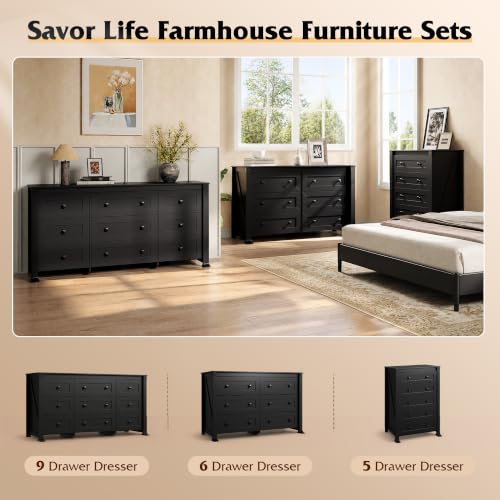 Black Dresser 6 Drawers for Bedroom, Wood Dresser TV Stand for 55" TV, view 7