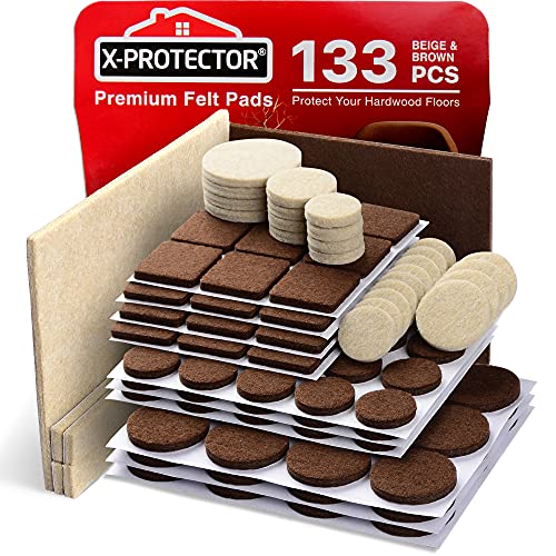 Felt Furniture Pads 133 PCS Premium Furniture Pads - Felt Pads Furniture Feet Best Wood Floor Protectors - Protect Your Hardwood & Laminate Flooring! Brown and Beige