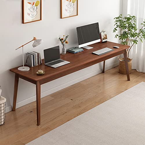 NELYE Mid-Century Long Desk Table, 63" W x 20" D, Walnut, view 2