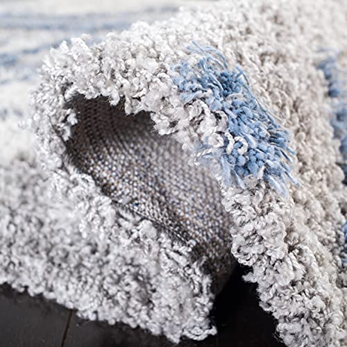 SAFAVIEH Horizon Shag Collection Accent Rug - 2' x 3', Grey & Blue, Non-Shedding & Easy Care, 2-inch Thick Ideal for High Traffic Areas in Entryway, Living Room, Bedroom (HZN890G)