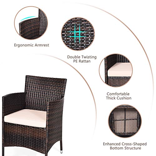 3 Piece Patio Set Wicker Rattan Furniture Set Outdoor Rattan Conversation Set with Coffee Table Chairs & Thick Cushions Bistro Sets for Patio Garden Lawn Backyard Pool