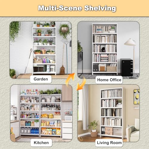 Bookshelf, 69" Tall White Bookshelf with 5 Storage Shelves, Large Metal Bookshelves, 5 Tier Sturdy Bookcase for Living Room, Library, Office, Bedroom, Including Book Stopper,Simple Assembly