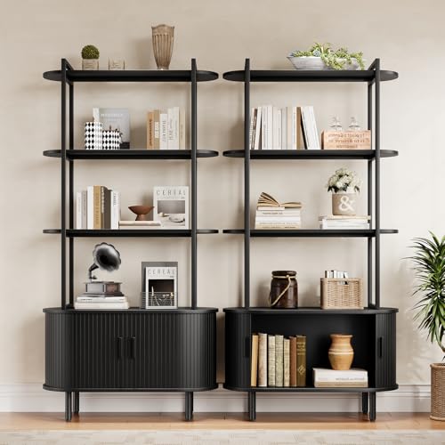 4 Tier Bookshelf with Cabinet, 71" Tall Display Bookcase Black, view 8