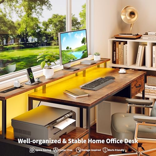 55" Computer Desk with File Drawer, Printer Space, Rustic Brown, view 7