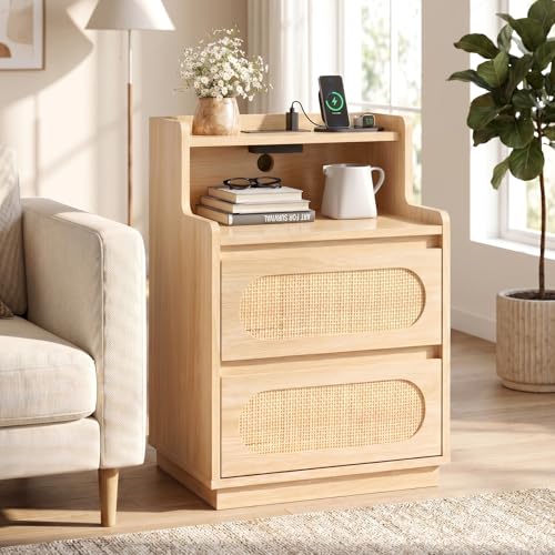 Rattan Nightstand with Charging Station, view 2