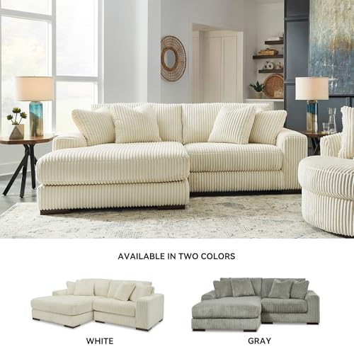Signature Design by Ashley Lindyn Sectional, 2-Piece Couch with Chaise, Deep Seat L-Shape Sofa, Sag-Resistant Platform Foundation and Wide Cord Fabric Upholstery for Living Rooms, Ivory