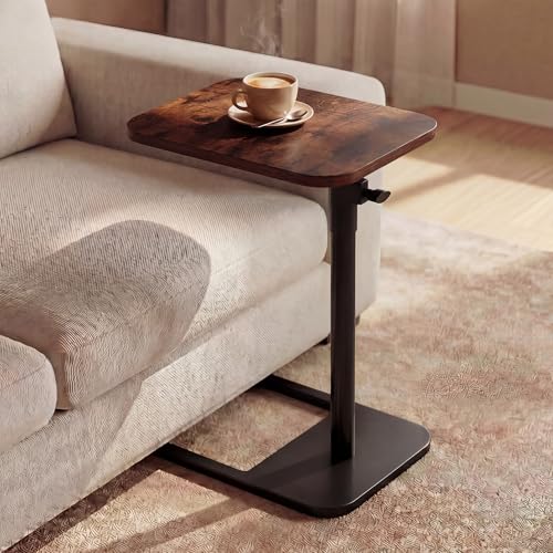 360° Swivel Sofa Tray Table for Couch Arm - Height Adjustable Rotatable End Table for Bed or Chair with Phone & Tablet Slots, TV Tray Table, Side Table Tray for Small Spaces(Rich)