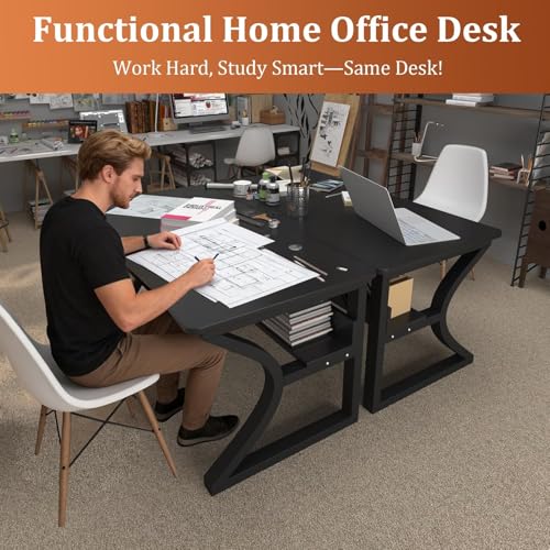 47 X 23.6'' Computer Desk, Home Office Desks w/Shelf Storage, Computer Desk w/Metal Frame, Cable Management, Study Student Desk Writing Work Table Deeper & Thicker Desktop for Home Bedroom
