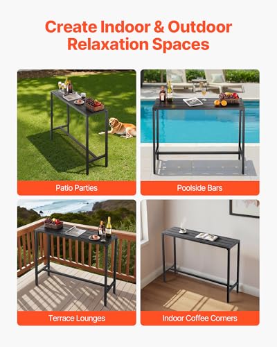 Outdoor Bar Table, 47 x 15 in Patio Bar Table, Waterproof Top & Sturdy Metal Frame, Rectangle Counter Height Dining Tables, Outdoor Furniture for Balcony, Yard, Hot Tub, Poolside, Indoor