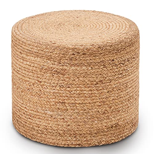 18'' Ottoman Pouf, Natural Braided Poof, Rustic Handweave Lounge Pouffe, Boho Footrest Stool for Bedroom, Accent Table or Seat for Living Room (Natural-LD)