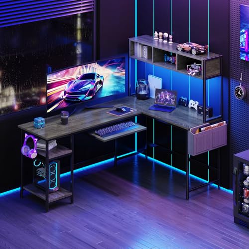 67" L Shaped Gaming Desk, Reversible Computer Desks with LED Lighting, view 7